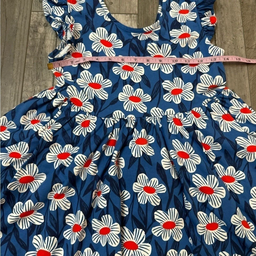 Hanna Anderson Navy Floral Dress 140 10 Flutter Cap Sleeve Pockets Cotton Knit